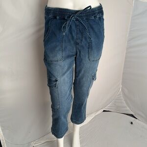 Bianco cargo distressed wash blue denim cropped pants